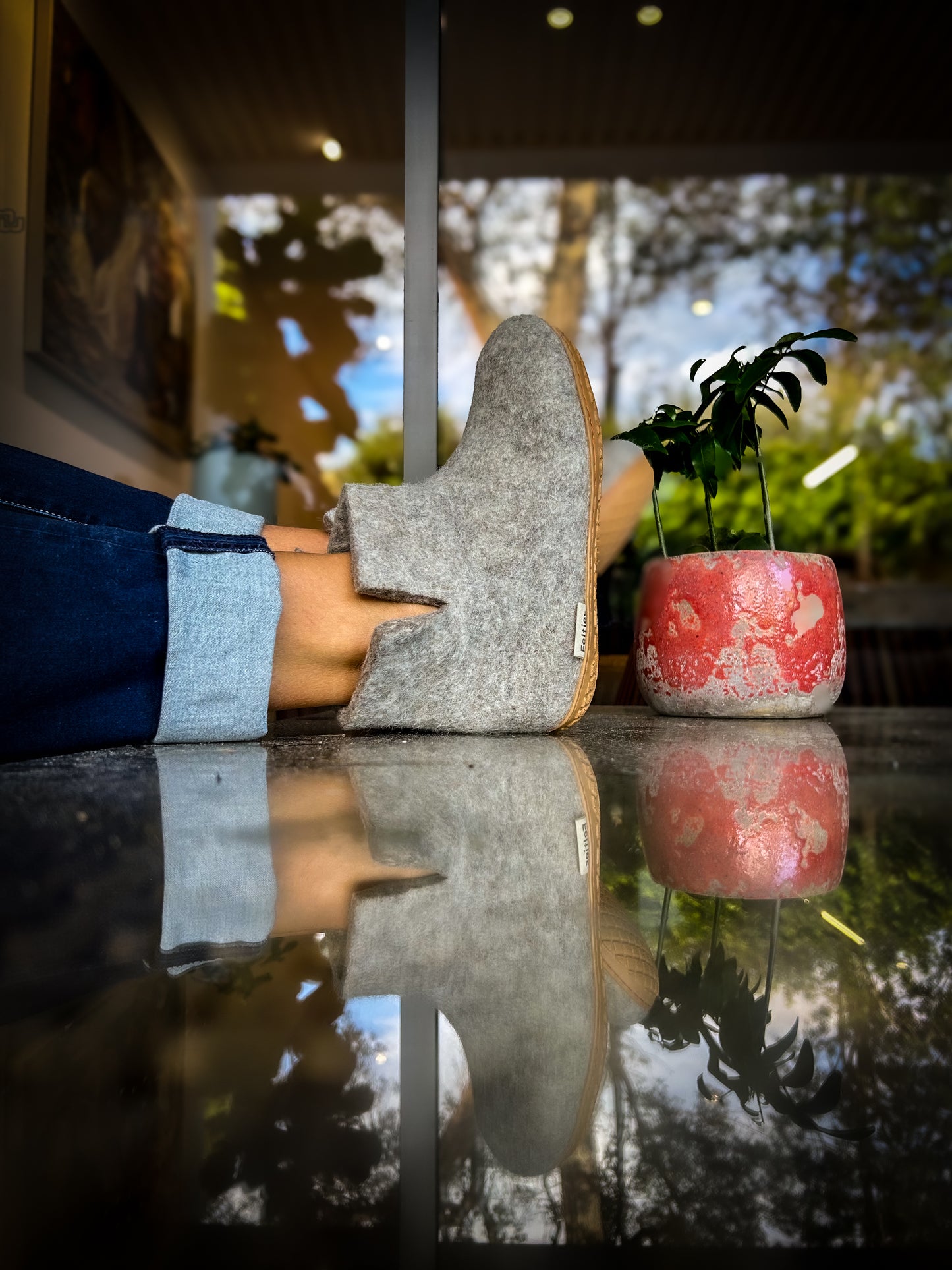 Felted natural wool shoes Felties 